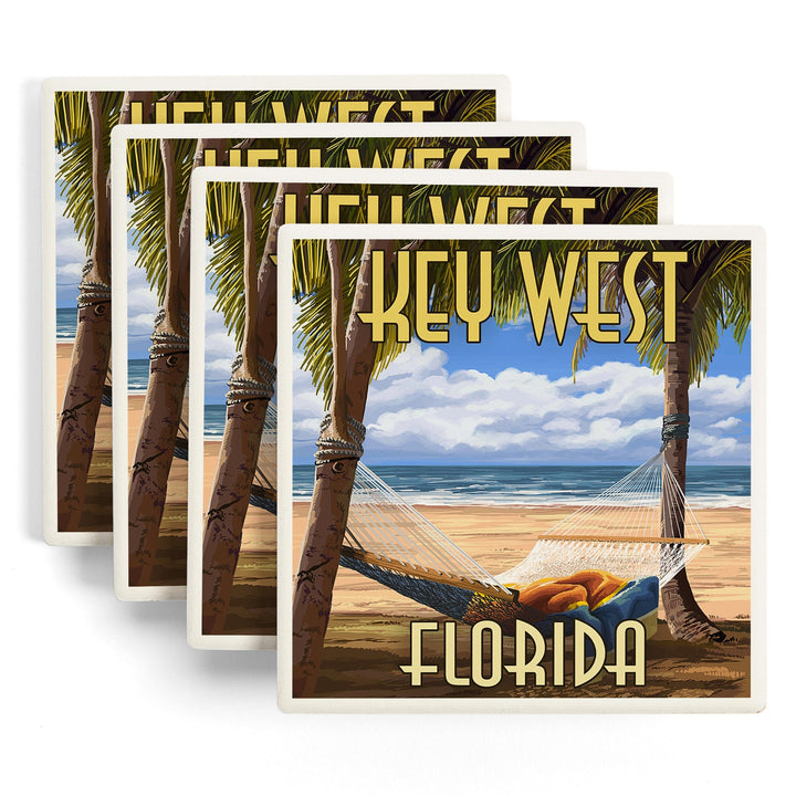 Key West, Florida, Hammock and Palm Trees, Coasters Coasters Lantern Press 