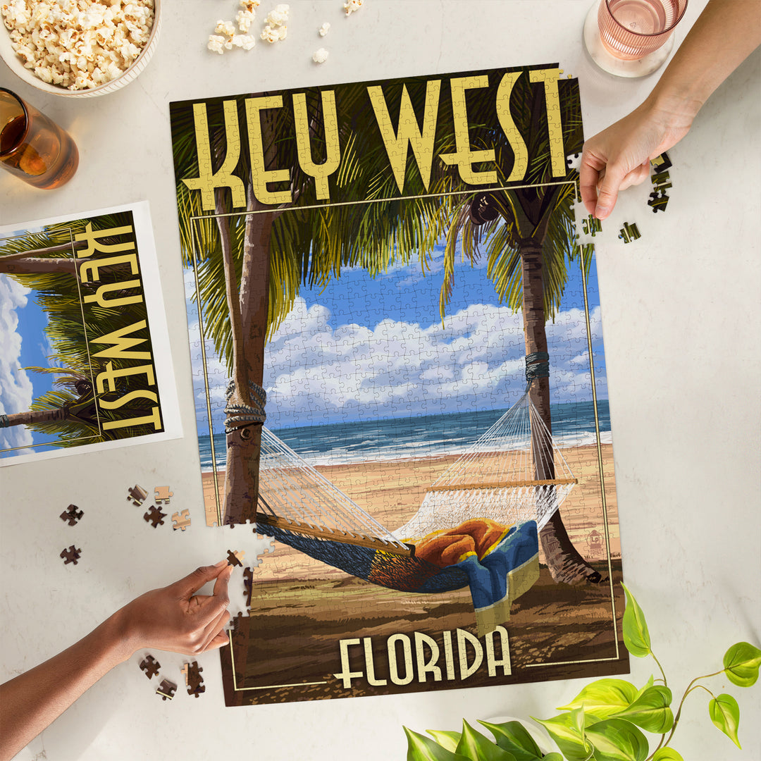 Key West, Florida, Hammock and Palm Trees, Jigsaw Puzzle Puzzle Lantern Press 