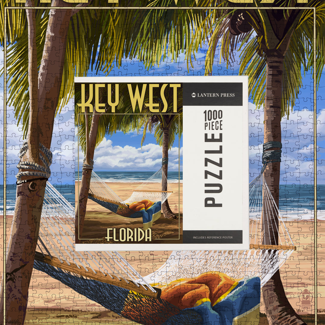Key West, Florida, Hammock and Palm Trees, Jigsaw Puzzle Puzzle Lantern Press 