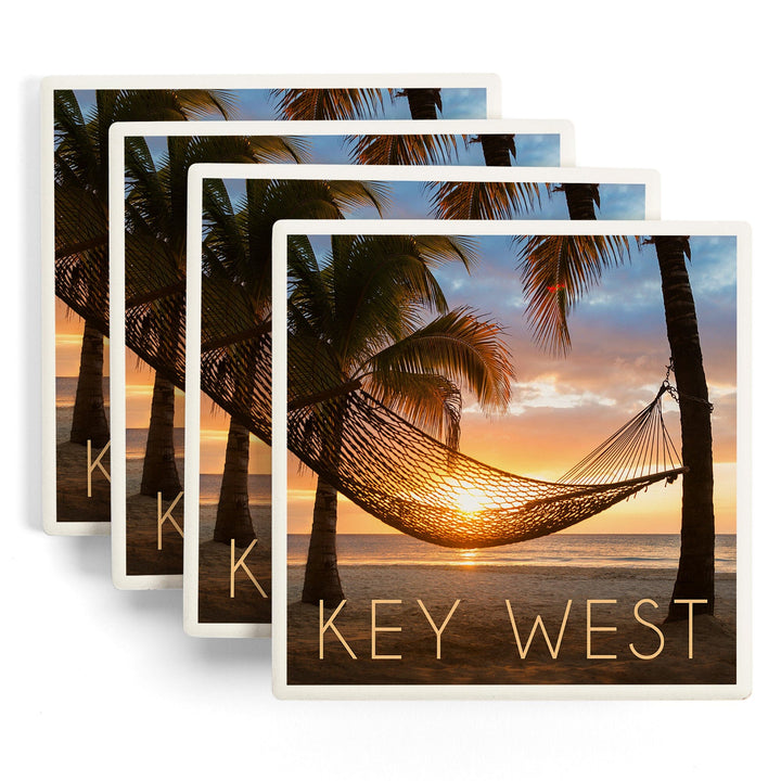 Key West, Florida, Hammock & Sunset, Lantern Press Photography, Coaster Set - Lantern Press