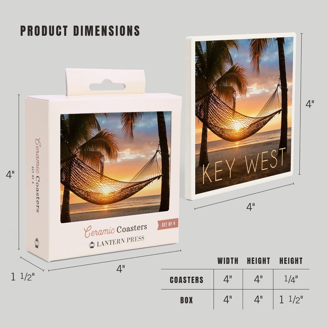 Key West, Florida, Hammock & Sunset, Lantern Press Photography, Coaster Set - Lantern Press