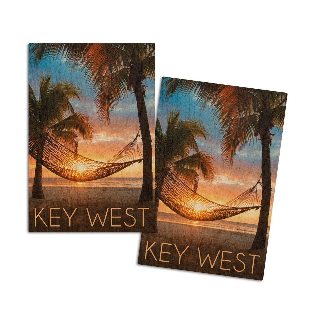 Key West, Florida, Hammock & Sunset, Lantern Press Photography, Wood Signs and Postcards Wood Lantern Press 4x6 Wood Postcard Set 