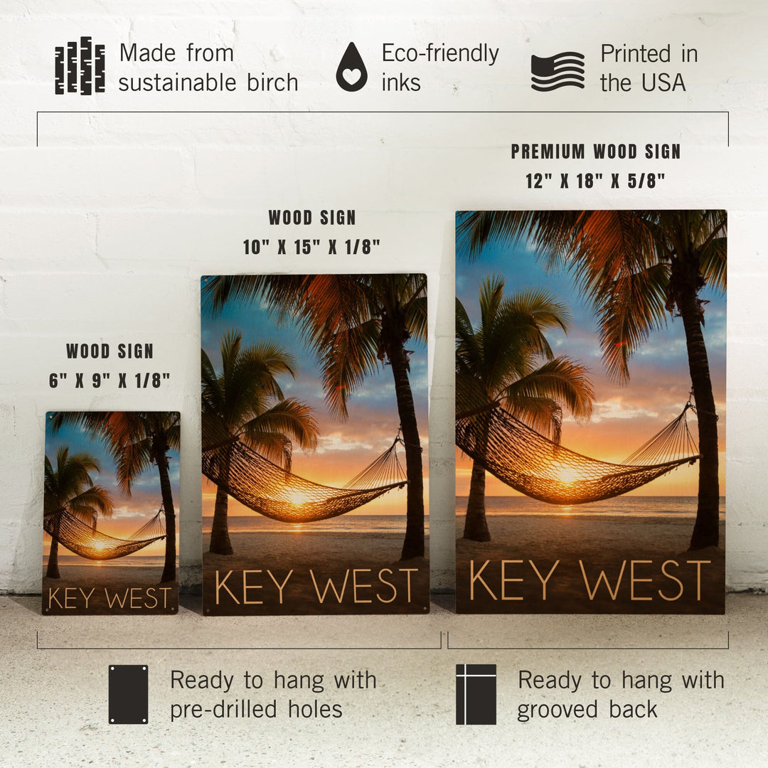Key West, Florida, Hammock & Sunset, Lantern Press Photography, Wood Signs and Postcards Wood Lantern Press 