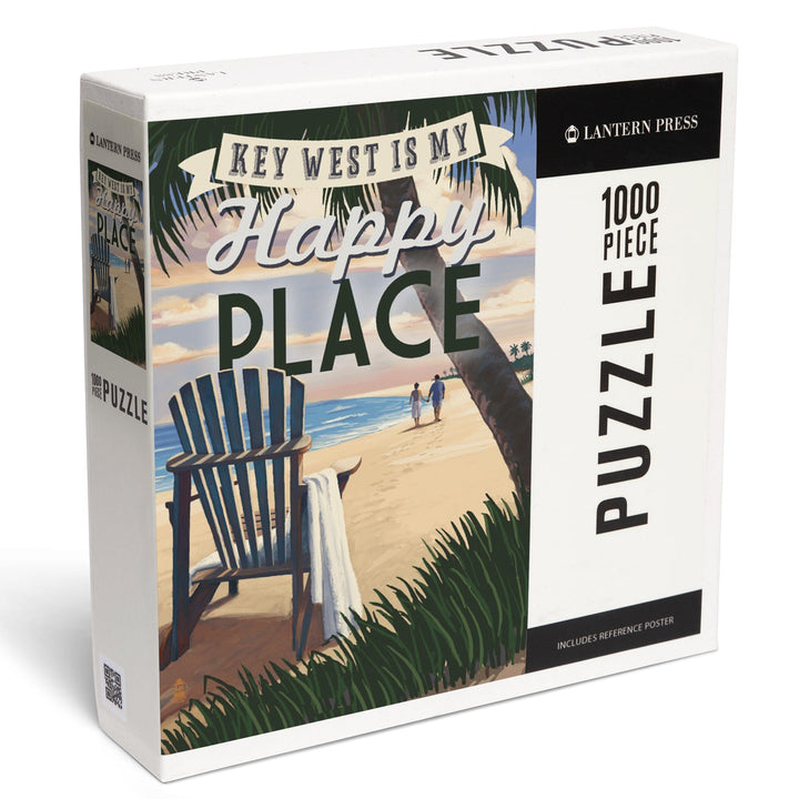 Key West, Florida is My Happy Place, Adirondack Chairs and Sunset, Florida, Jigsaw Puzzle Puzzle Lantern Press 