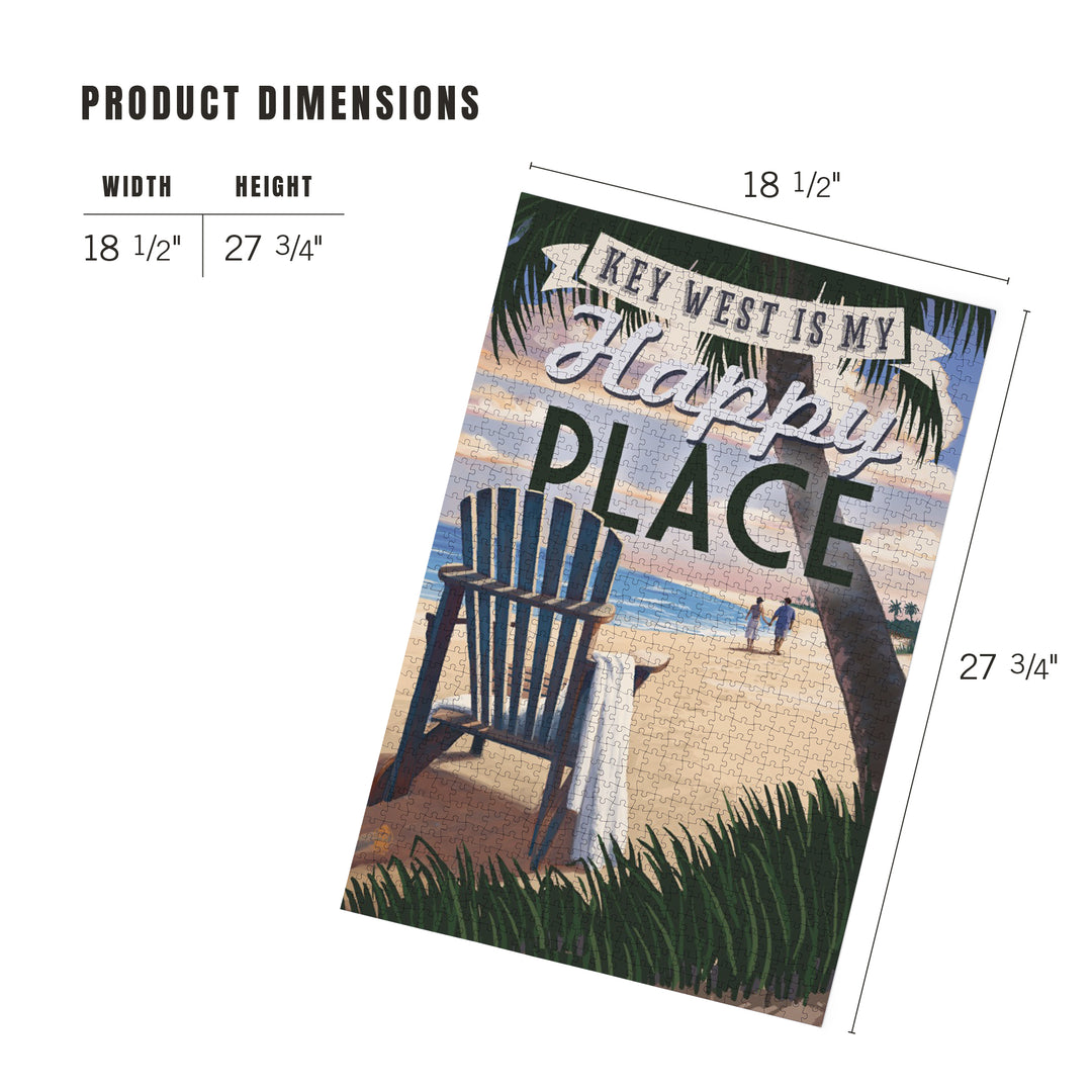 Key West, Florida is My Happy Place, Adirondack Chairs and Sunset, Florida, Jigsaw Puzzle Puzzle Lantern Press 