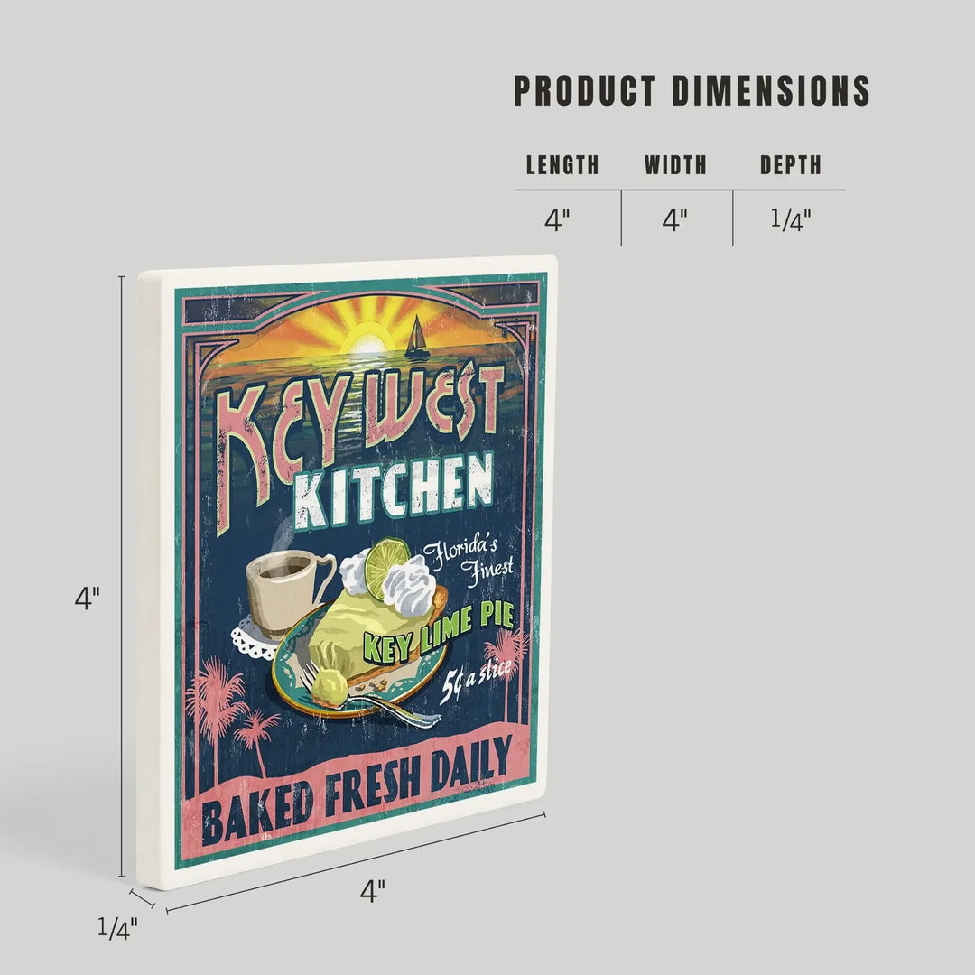 Key West, Florida, Key Lime Pie Vintage Sign, Coasters Coasters Lantern Press 