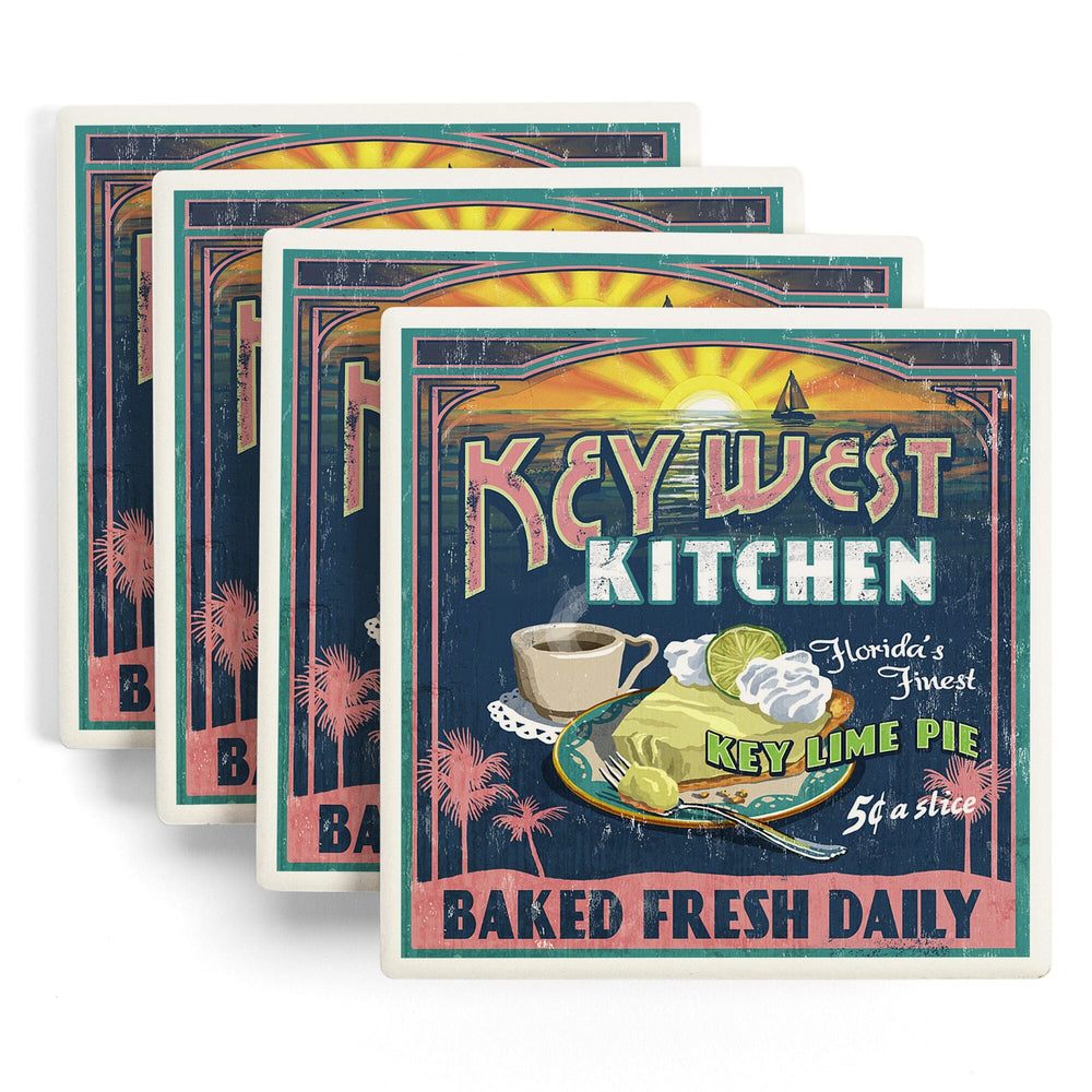 Key West, Florida, Key Lime Pie Vintage Sign, Coasters Coasters Lantern Press 