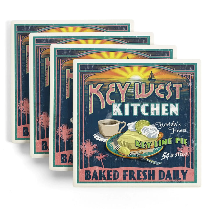 Key West, Florida, Key Lime Pie Vintage Sign, Coasters Coasters Lantern Press 