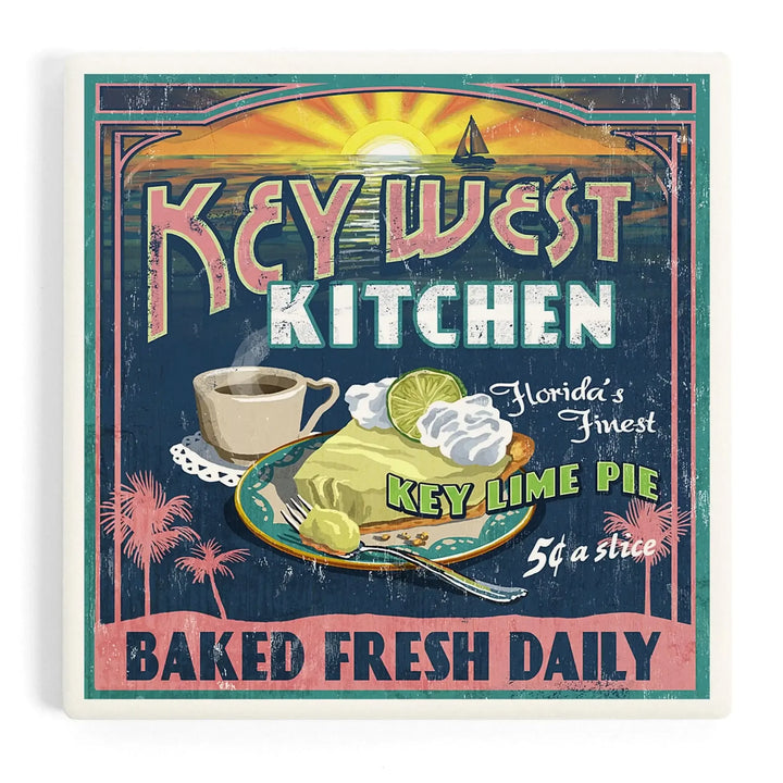 Key West, Florida, Key Lime Pie Vintage Sign, Coasters Coasters Lantern Press 