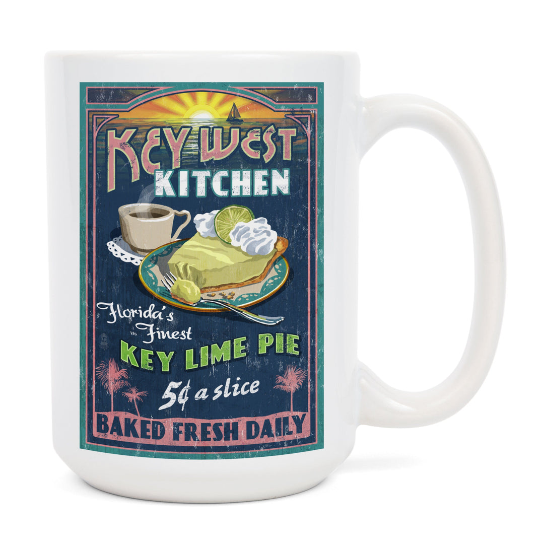 Key West, Florida, Key Lime Pie Vintage Sign, Lantern Press Artwork, Ceramic Mug Mugs Lantern Press 