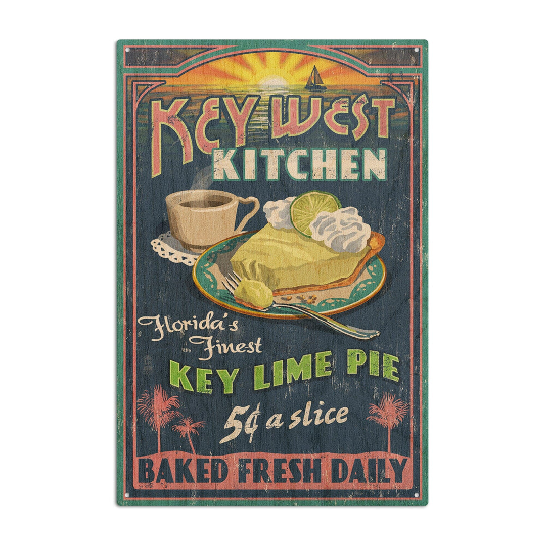 Key West, Florida, Key Lime Pie Vintage Sign, Lantern Press Artwork, Wood Signs and Postcards Wood Lantern Press 10 x 15 Wood Sign 