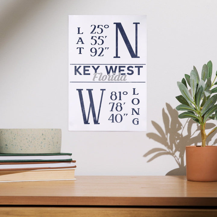 Key West, Florida, Latitude and Longitude (Blue), Art & Giclee Prints - Lantern Press