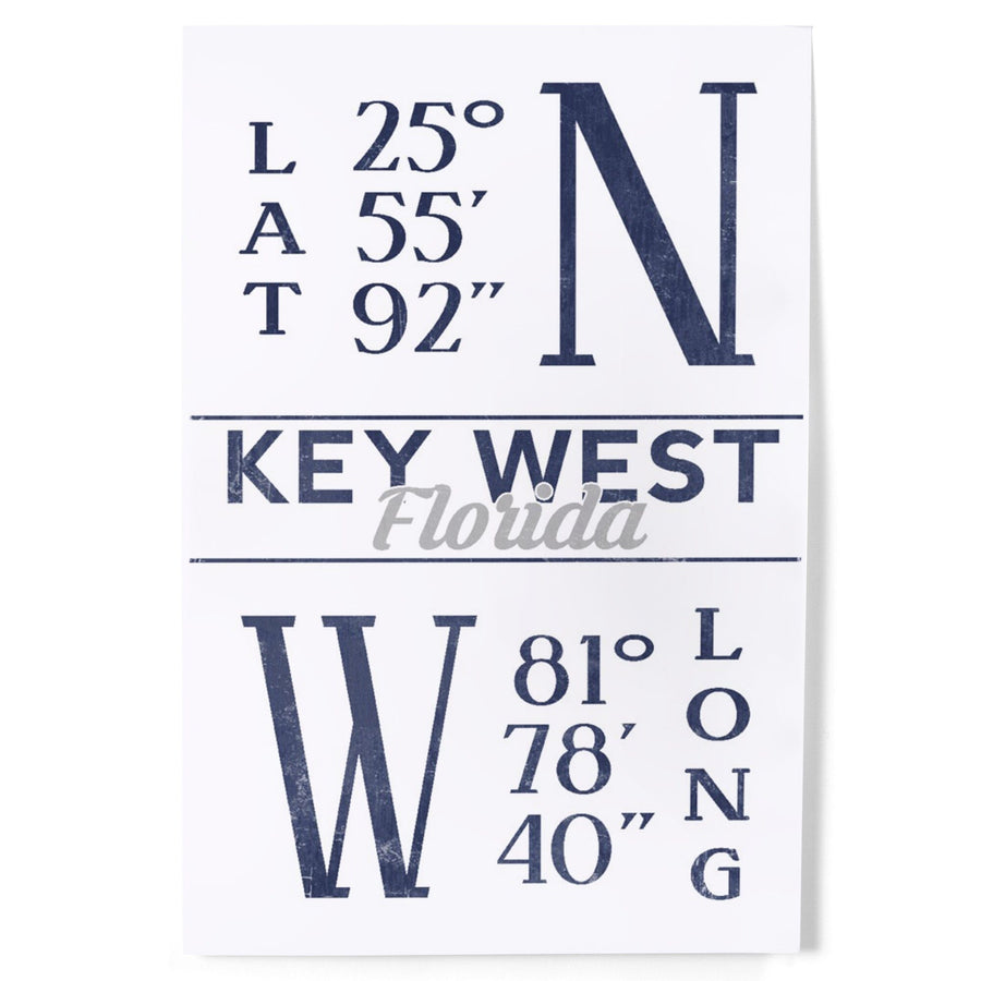 Key West, Florida, Latitude and Longitude (Blue), Art & Giclee Prints Art Lantern Press 
