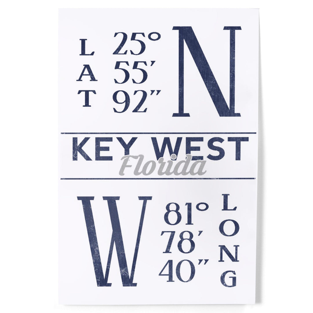 Key West, Florida, Latitude and Longitude (Blue), Art & Giclee Prints - Lantern Press