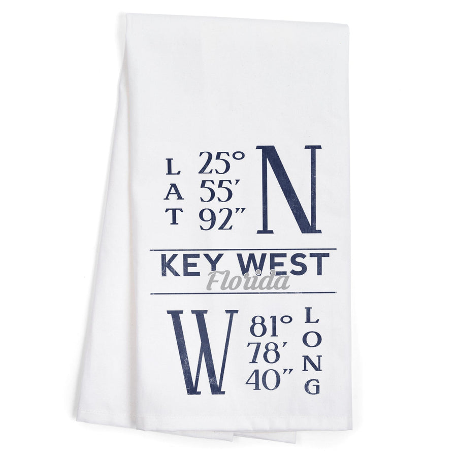 Key West, Florida, Latitude and Longitude (Blue), Organic Cotton Kitchen Tea Towels Kitchen Lantern Press 
