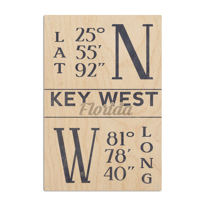 Key West, Florida, Latitude & Longitude (Blue), Lantern Press Artwork, Wood Signs and Postcards Wood Lantern Press 10 x 15 Wood Sign 