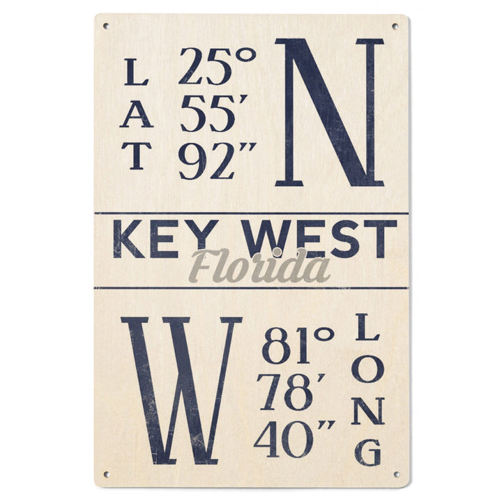 Key West, Florida, Latitude & Longitude (Blue), Lantern Press Artwork, Wood Signs and Postcards Wood Lantern Press 