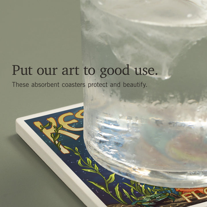 Key West, Florida, Mermaid, Coasters Coasters Lantern Press 