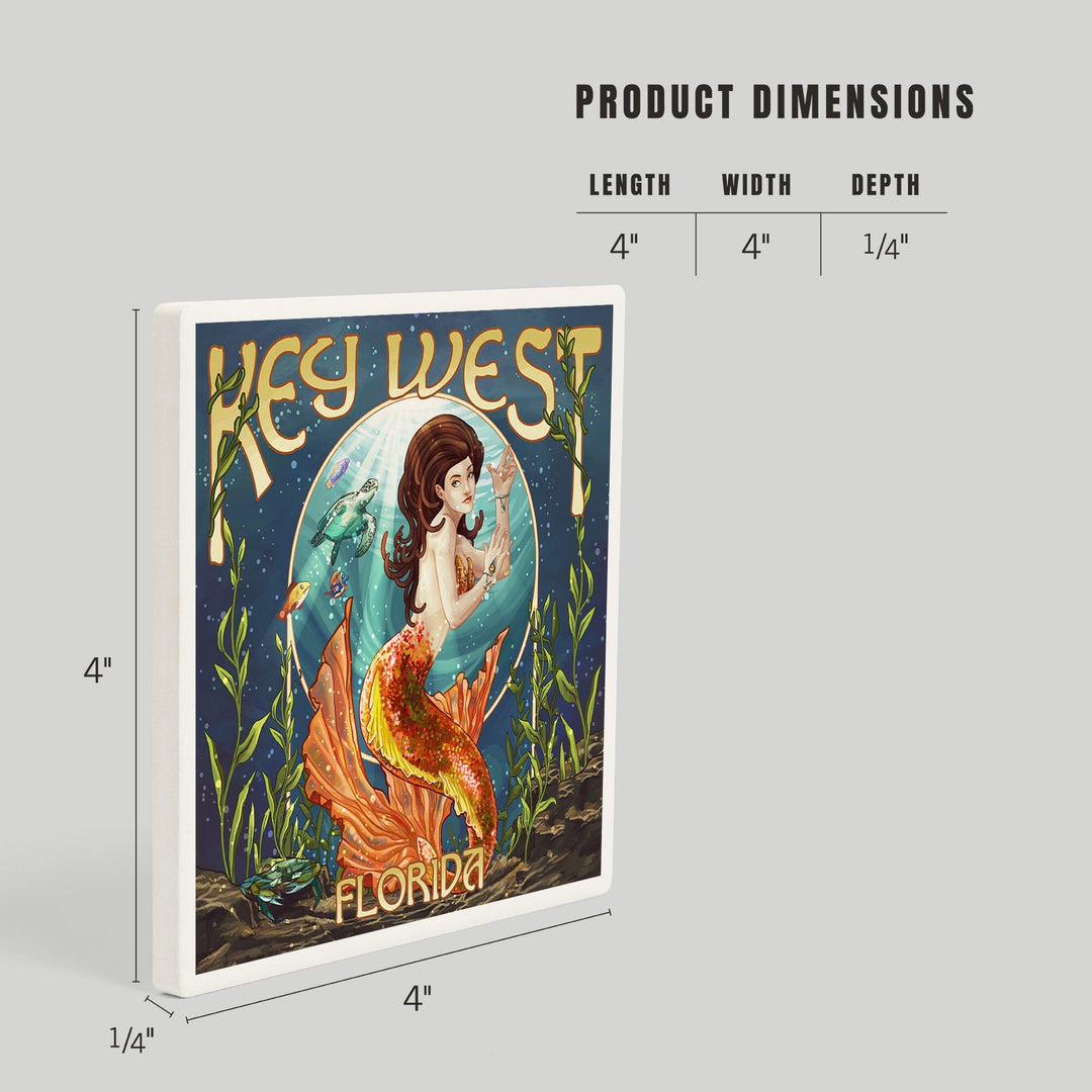 Key West, Florida, Mermaid, Coasters Coasters Lantern Press 
