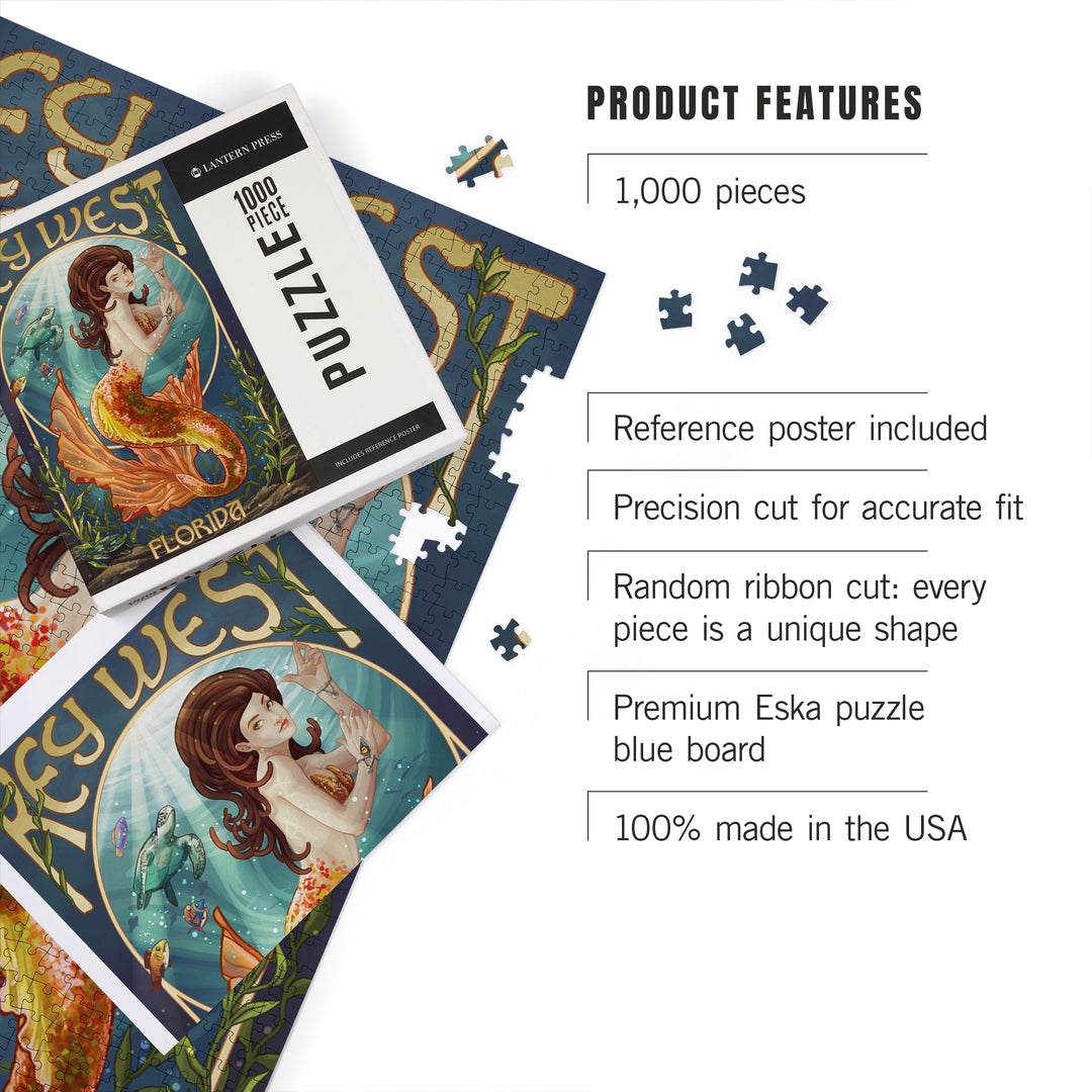 Key West, Florida, Mermaid, Jigsaw Puzzle Puzzle Lantern Press 
