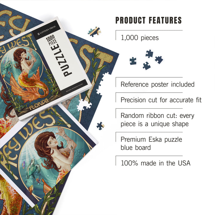 Key West, Florida, Mermaid, Jigsaw Puzzle Puzzle Lantern Press 