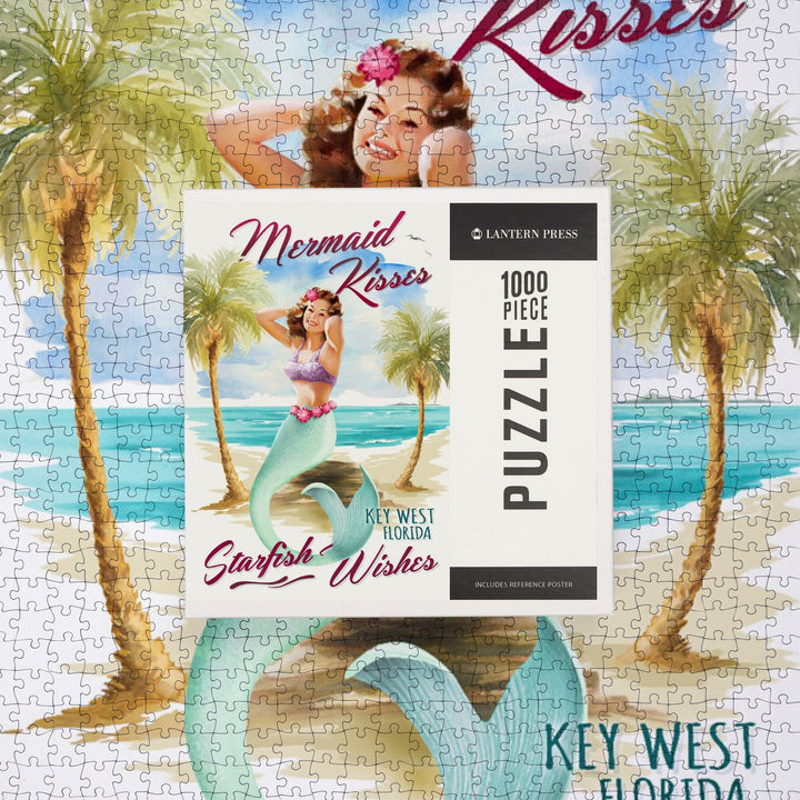 Key West, Florida, Mermaid Kisses and Starfish Wishes, Watercolor, Jigsaw Puzzle Puzzle Lantern Press 