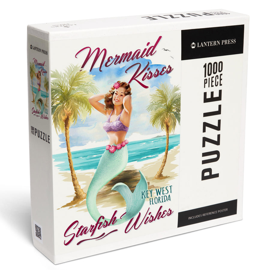 Key West, Florida, Mermaid Kisses and Starfish Wishes, Watercolor, Jigsaw Puzzle Puzzle Lantern Press 