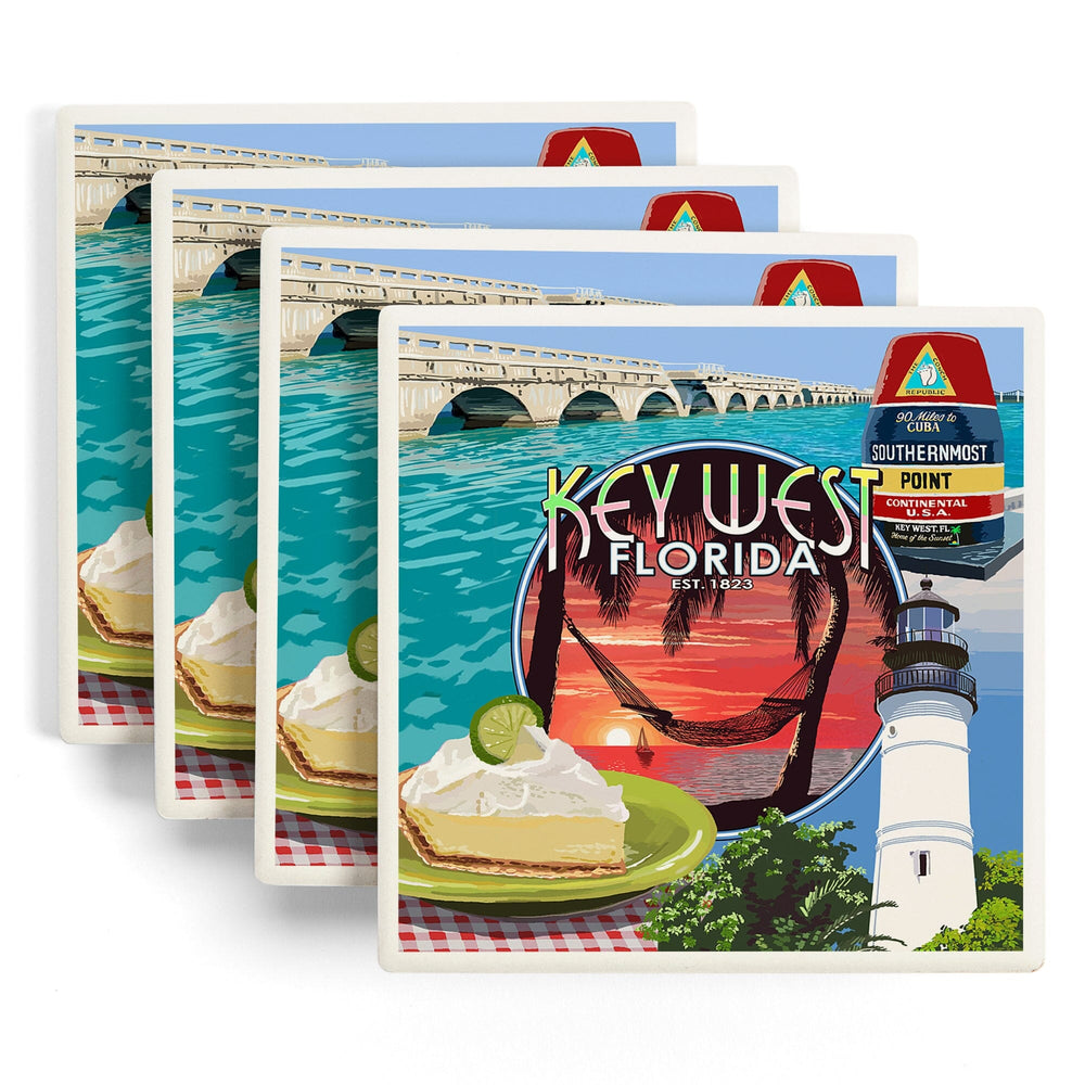 Key West, Florida, Montage, Sunset, Coasters Coasters Lantern Press 