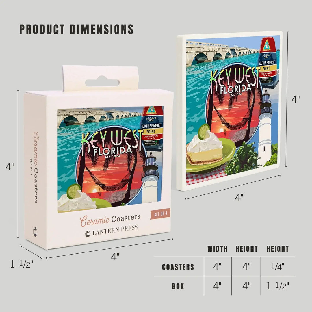 Key West, Florida, Montage, Sunset, Coasters Coasters Lantern Press 