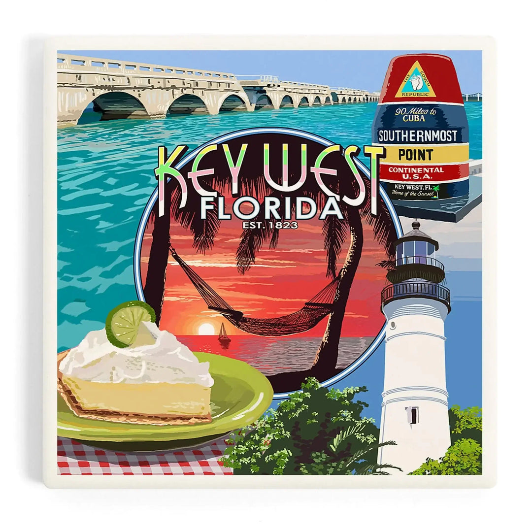Key West, Florida, Montage, Sunset, Coasters Coasters Lantern Press 