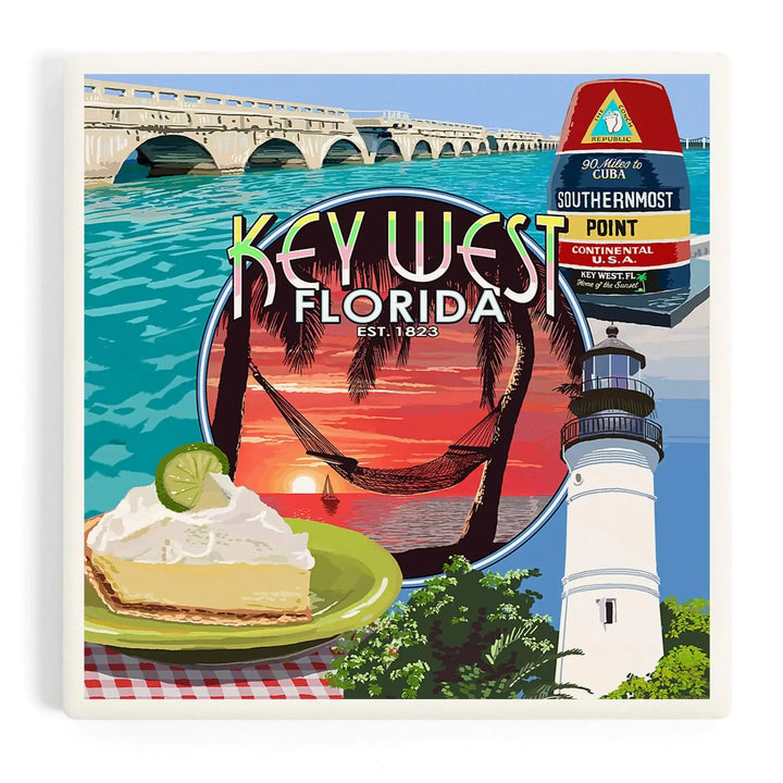 Key West, Florida, Montage, Sunset, Coasters Coasters Lantern Press 