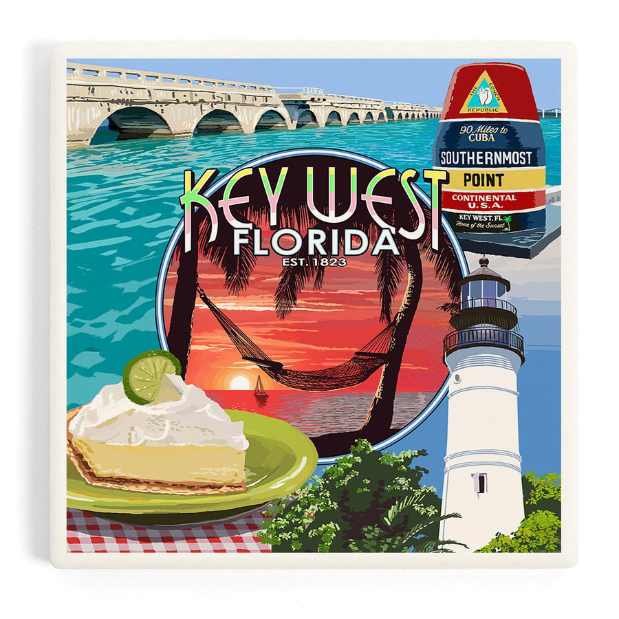 Key West, Florida, Montage, Sunset, Coasters Coasters Lantern Press 