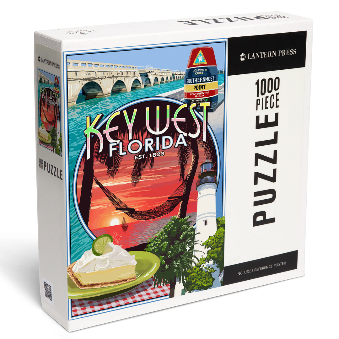 Key West, Florida, Montage, Sunset, Jigsaw Puzzle Puzzle Lantern Press 