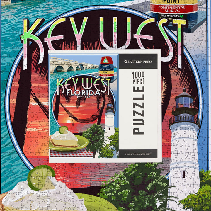 Key West, Florida, Montage, Sunset, Jigsaw Puzzle Puzzle Lantern Press 
