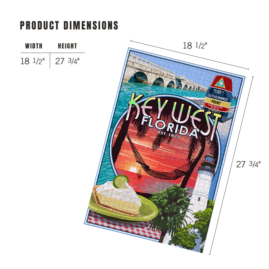 Key West, Florida, Montage, Sunset, Jigsaw Puzzle Puzzle Lantern Press 