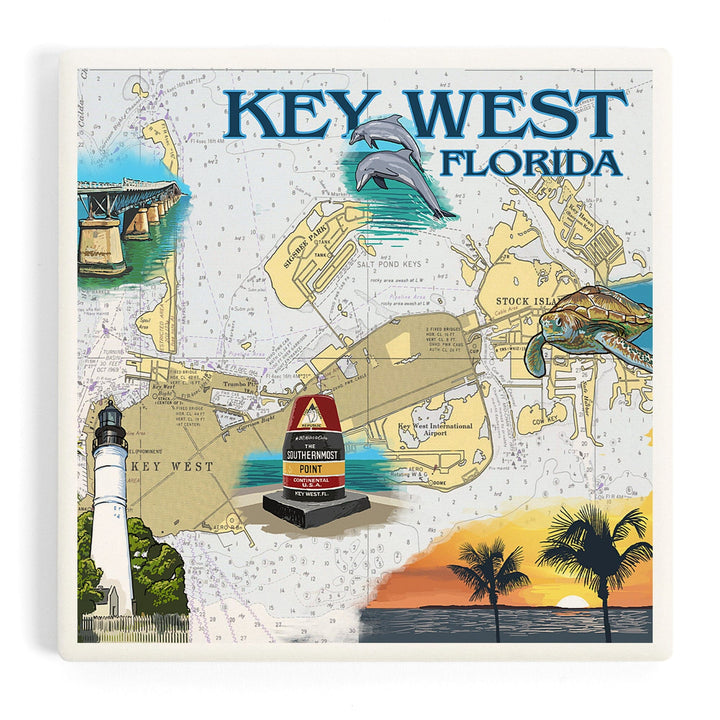Key West, Florida, Nautical Chart, Coasters Coasters Lantern Press Coaster 