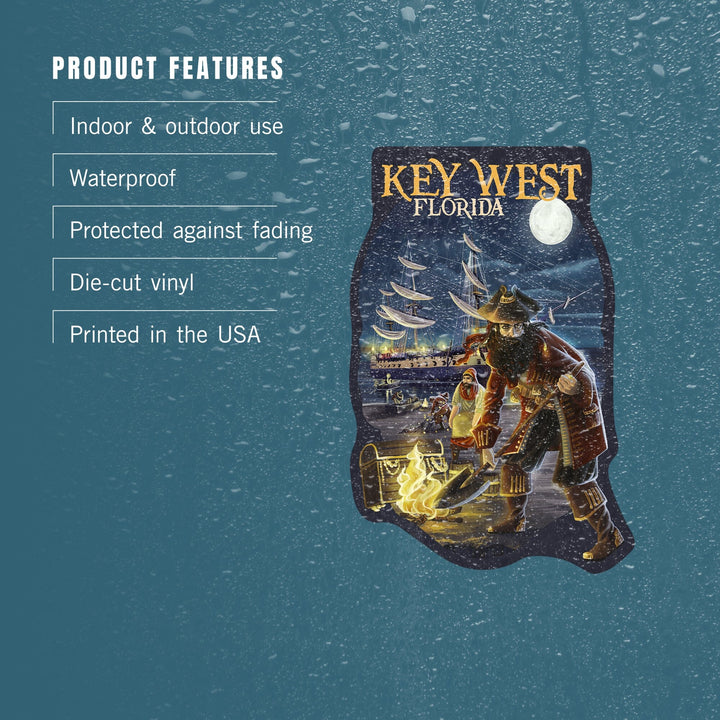 Key West, Florida, Pirate and Treasure, Contour, Vinyl Sticker - Lantern Press