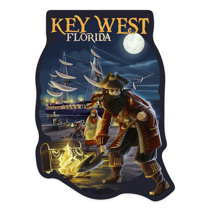 Key West, Florida, Pirate and Treasure, Contour, Vinyl Sticker - Lantern Press