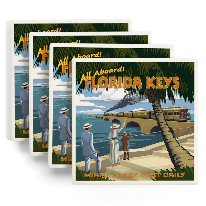 Key West, Florida, Railroad, Lantern Press Artwork, Coaster Set - Lantern Press