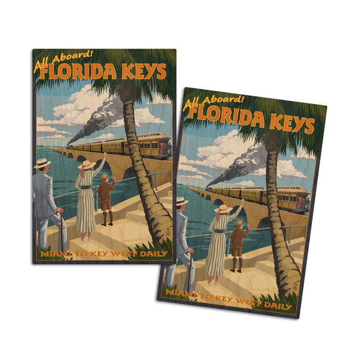Key West, Florida, Railroad, Lantern Press Artwork, Wood Signs and Postcards Wood Lantern Press 4x6 Wood Postcard Set 