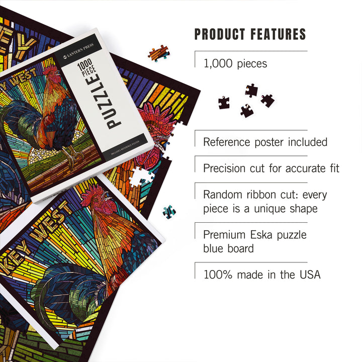 Key West, Florida, Rooster Mosaic, Jigsaw Puzzle Puzzle Lantern Press 