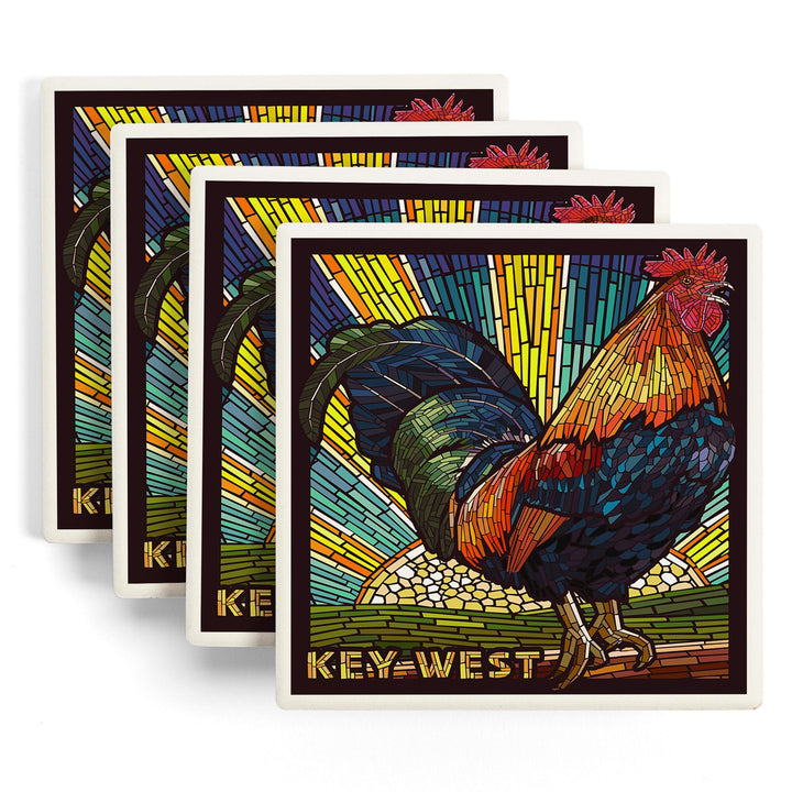 Key West, Florida, Rooster Mosaic, Lantern Press Artwork, Coaster Set - Lantern Press