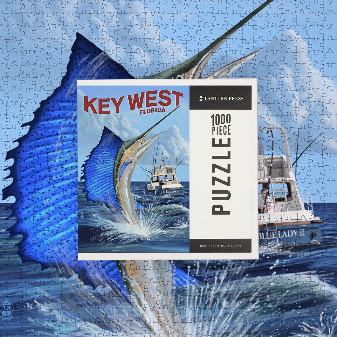 Key West, Florida, Sailfish Deep Sea Fishing, Jigsaw Puzzle Puzzle Lantern Press 