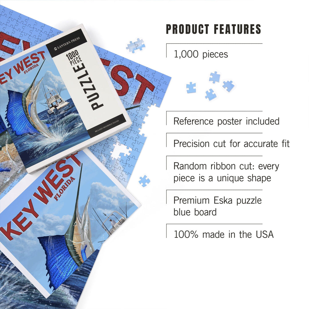 Key West, Florida, Sailfish Deep Sea Fishing, Jigsaw Puzzle Puzzle Lantern Press 