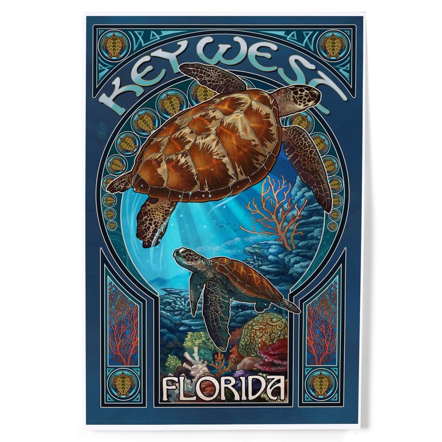 Key West, Florida, Sea Turtle Art Nouveau, Art & Giclee Prints Art Lantern Press 