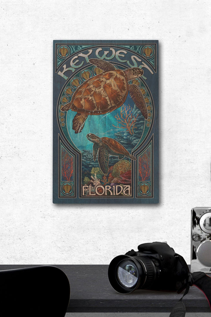 Key West, Florida, Sea Turtle Art Nouveau, Lantern Press Artwork, Wood Signs and Postcards - Lantern Press