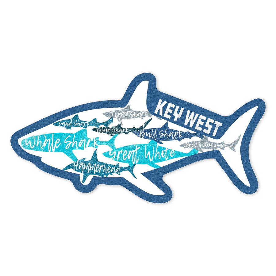 Key West, Florida, Sharks, Pattern, Shark Names, Contour, Lantern Press Artwork, Vinyl Sticker Sticker Lantern Press 
