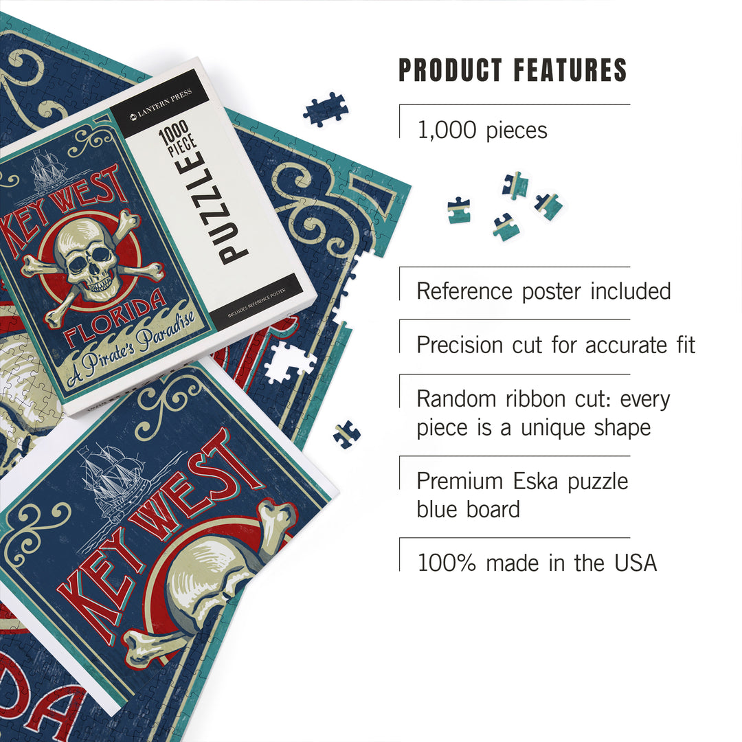 Key West, Florida, Skull and Crossbones, Jigsaw Puzzle Puzzle Lantern Press 