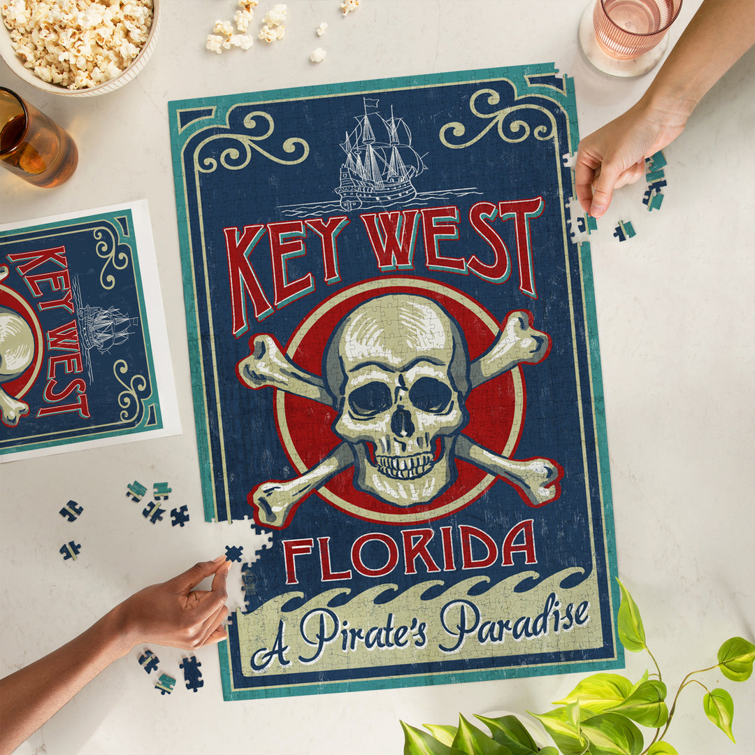 Key West, Florida, Skull and Crossbones, Jigsaw Puzzle Puzzle Lantern Press 