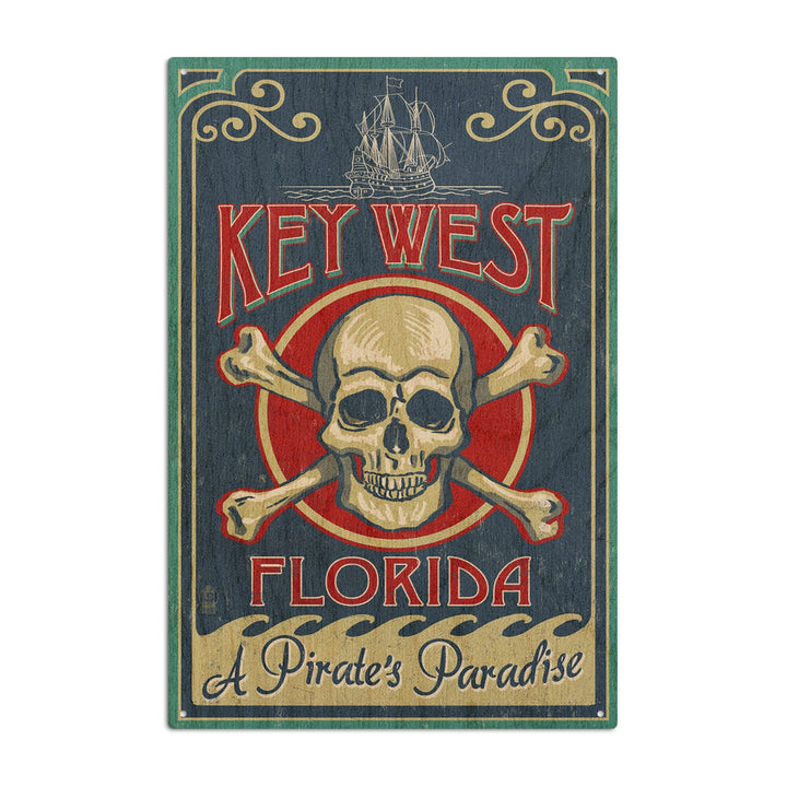 Key West, Florida, Skull & Crossbones, Lantern Press Artwork, Wood Signs and Postcards Wood Lantern Press 10 x 15 Wood Sign 